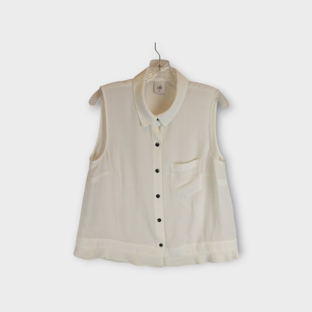 Cabi White Pleated Hem Sleeveless Blouse Top Size M 3439
